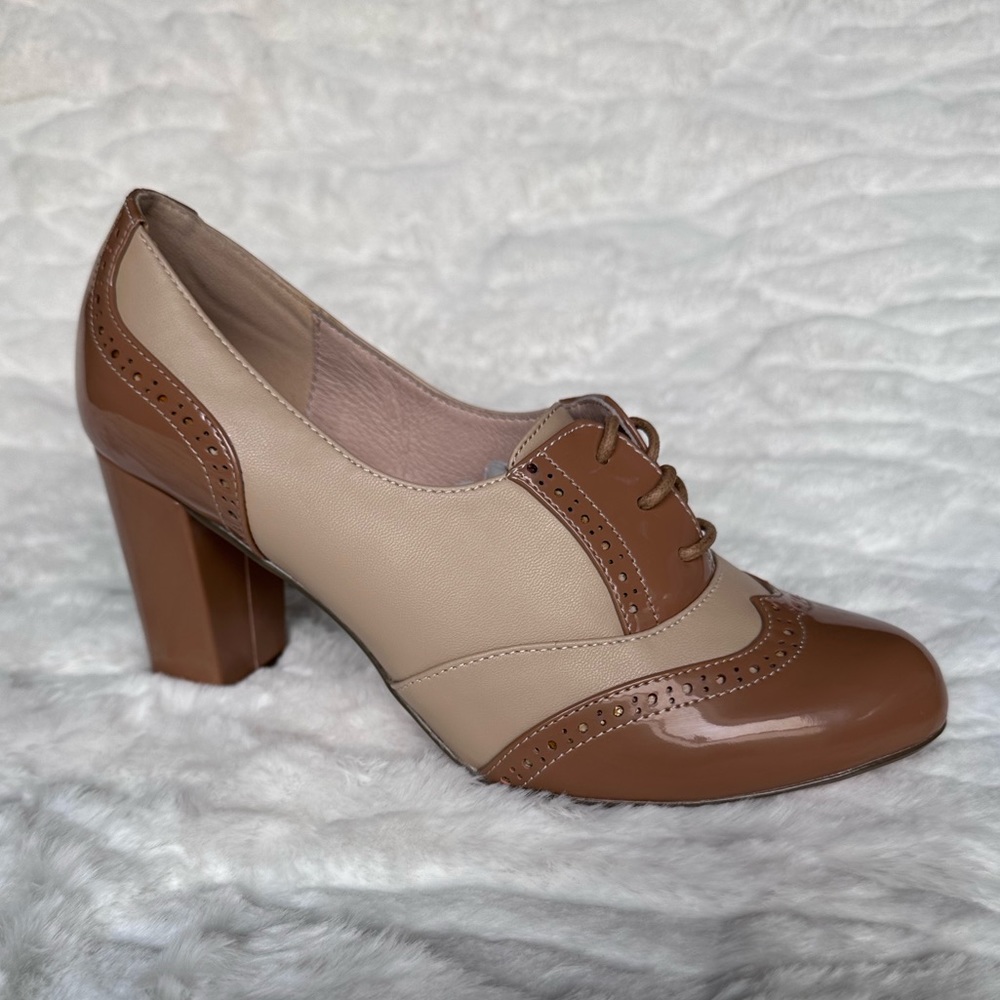 Chelsea Crew - Tan and Nude Orly Heel Oxford Shoes